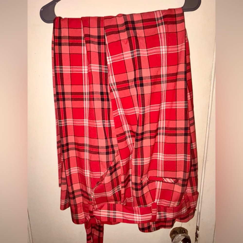 🆕 Ashley Stewart Plus Size Wide-Leg Plaid Pants with Matching Belt | Red/Black